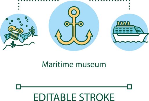 Maritime museum concept icon. Water transport exhibition. Lost cities ruins. Nautical open-air exposition idea thin line illustration. Vector isolated outline drawing. Editable stroke
