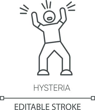 Hysteria linear icon. Person screaming. Man shouting. Rage and frustration. Irritability. Mental disorder. Thin line illustration. Contour symbol. Vector isolated outline drawing. Editable stroke