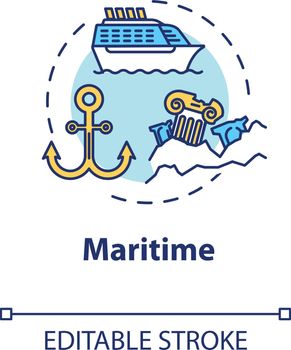 Maritime museum concept icon. Boats and ships exhibition. Ocean anchor, sea vessel. Nautical exposition idea thin line illustration. Vector isolated outline drawing. Editable stroke