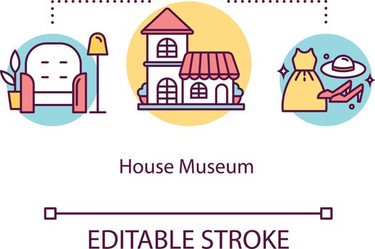 House museum concept icon. Luxury building furniture. Cultural exhibition. Habitance. Historical home furnishing idea thin line illustration. Vector isolated outline drawing. Editable stroke