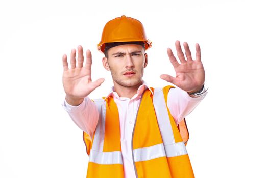 engineer in orange vest posing job professional