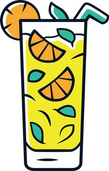 Moxito color icon. Mojito cocktail in highball glass slice of citrus and straw. Mixed drink with mint and lemon. Refreshing alcohol drink for party. Isolated vector illustration