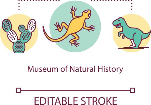 Museum of Natural History concept icon. Ancient jurassic creatures exposition. National naturhistorisk exhibition idea thin line illustration. Vector isolated outline drawing. Editable stroke