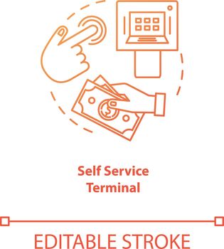 Self Service Terminal red gradient concept icon. Customer-operated checkout idea thin line illustration. Payment system. Shopping checkout. Electronic transaction. Vector isolated outline drawing
