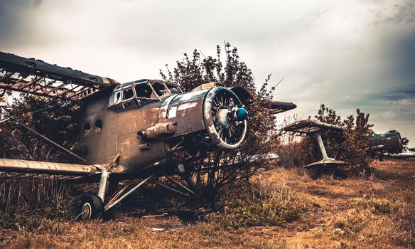 Abandoned airplane on the airfield