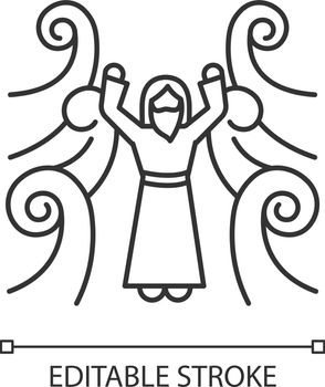 Crossing the Red sea Bible story linear icon. Moses prophet. Parted water. Biblical narrative. Thin line illustration. Contour symbol. Vector isolated outline drawing. Editable stroke