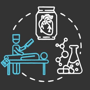 Medical museum chalk concept icon. Anatomy exhibition. Body dissection and organ examination. Chemistry research. Scientific exposition idea. Vector isolated chalkboard illustration