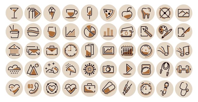 Hobbies and daily life icons on white background - Vector