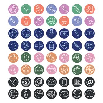 Collection of icons on the theme of creativity, medicine, food and business - Vector