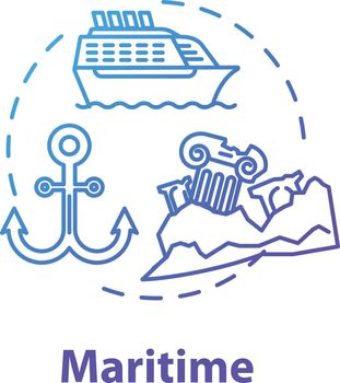Maritime museum concept icon. Boats and ships exhibition. Ocean anchor, sea vessel display. Lost civilization. Nautical exposition idea thin line illustration. Vector isolated outline drawing