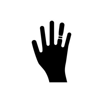 Swelling glyph icon. Weight gain. Swollen finger. Bloating on arm. Hand inflation. Joint trauma. Predmenstrual syndrome symptom. Silhouette symbol. Negative space. Vector isolated illustration