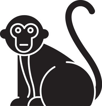 Monkey glyph icon. Tropical country animals, mammals. Trip to Indonesia zoo. Exploring exotic wildlife. Primate sitting. Silhouette symbol. Negative space. Vector isolated illustration