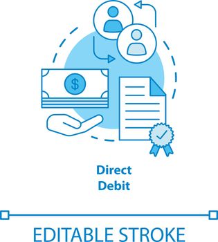 Direct debit turquoise concept icon. Financial withdrawal idea thin line illustration. Bank transaction. Online banking operation. Payment method. Vector isolated outline drawing. Editable stroke