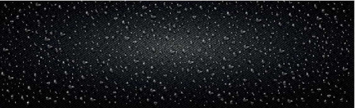 Realistic drops of water on a black background - Vector illustration