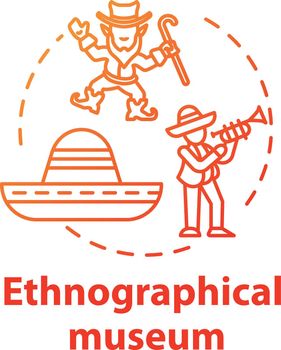 Ethnographical museum concept icon. Global heritage display. Anthropology, traditions. Global ethnic festival. Cultural exposition idea thin line illustration. Vector isolated outline drawing