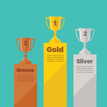 Gold silver and bronze champion cups ranking infographic with sample text