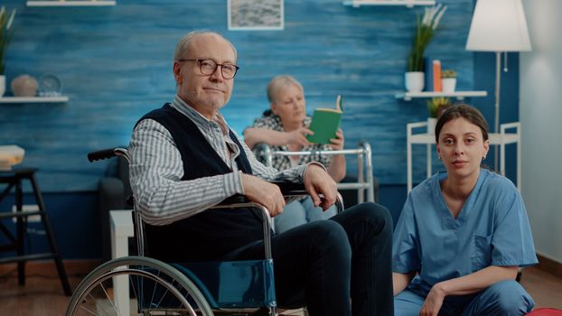 Portrait of elder disabled man living in nursing home