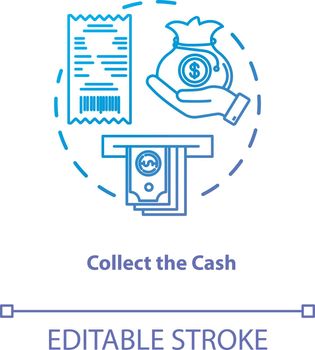 Collect cash blue gradient concept icon. Money withdrawal idea thin line illustration. ATM transaction step. Bankomat. Cashpoint, cashline. Banking. Vector isolated outline drawing