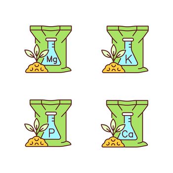 Chemical fertilizer RGB color icons set