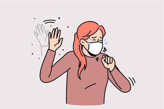 Unhealthy woman in facemask cough and sneeze