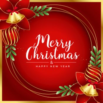 realistic merry christmas golden and red greeting design
