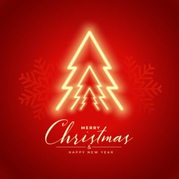 glowing neon style merry christmas tree greeting card design