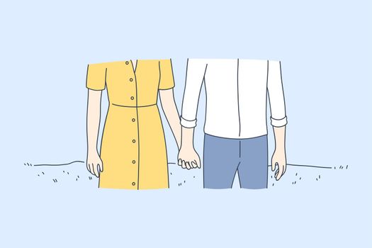 Holding hands, dating, couple togetherness concept