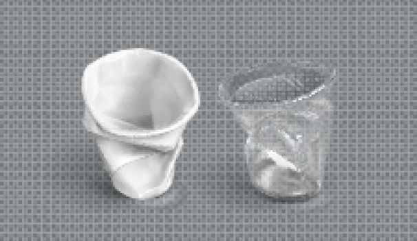 Used plastic cups, disposable glasses