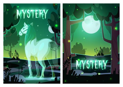 Mystery or horror cartoon posters with horse soul