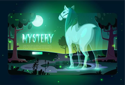 Banner of mystery with horse ghost in forest