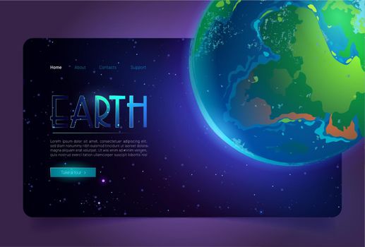 Earth cartoon landing page, planet in Universe