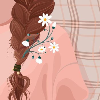 Aesthetic floral background, feminine braids hairstyle vector