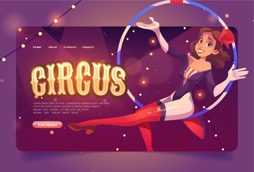 Circus website with aerial gymnast girl in hoop