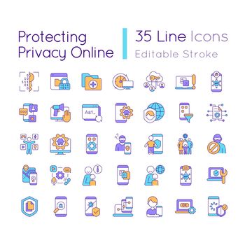 Protecting privacy online RGB color icons set