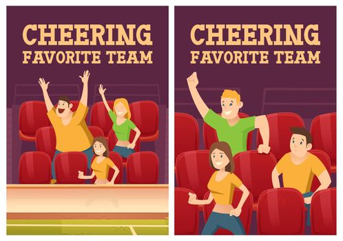 Cheer favorite team posters with people on stadium