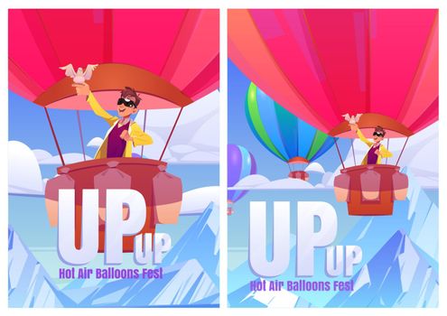 Hot air balloons fest cartoon posters, tourism