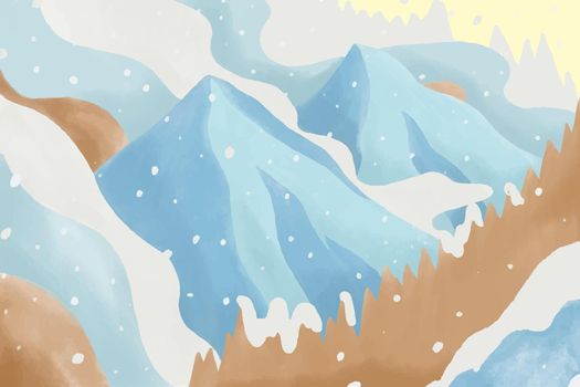 Snowfall mountains watercolor winter background vector