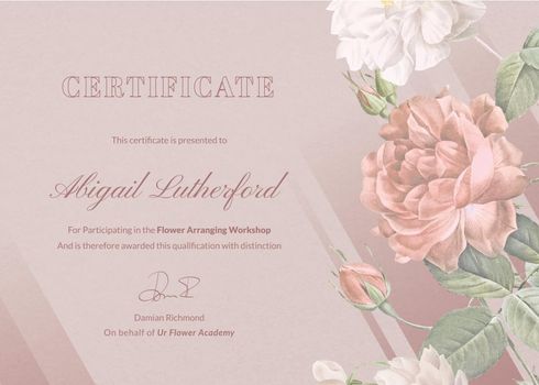 Vintage flower certificate template, pink aesthetic design for workshops vector