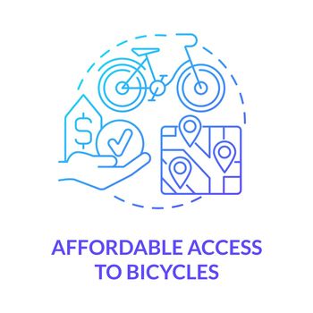 Affordable access to bicycles blue gradient concept icon