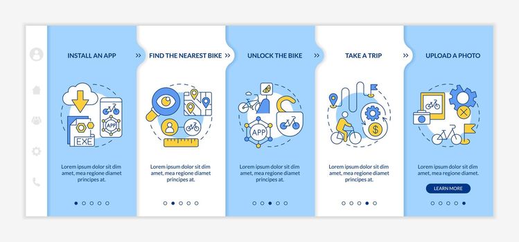 Bicycle share guide onboarding vector template