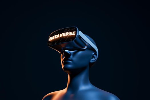 3d futuristic woman with metaverse VR glasses