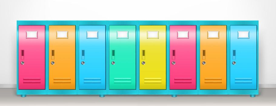 Steel lockers with colored closed doors