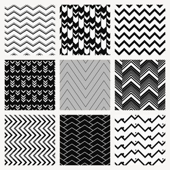 Zigzag pattern background, black chevron, simple design vector set