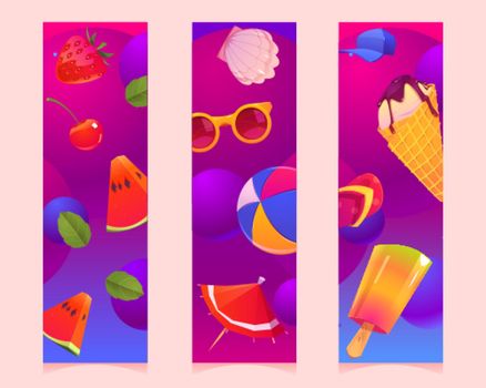 Vertical banners or bookmarks with summer items