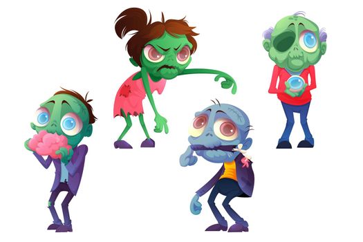 Cartoon zombie halloween funny characters set