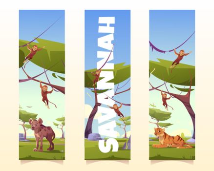 Savannah animals cartoon vertical banners set