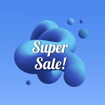 Super sale template, shopping badge, 3D abstract design in blue vector