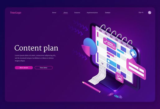 Vector landing page of content plan