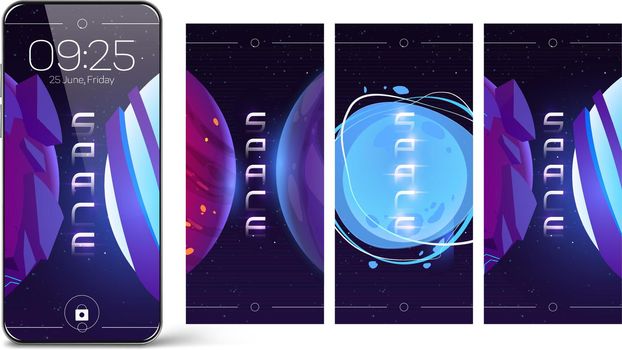 Smartphone lock screen with space and planets