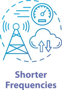 Shorter frequencies concept icon. Telecommunication tower. 5G technologies idea thin line illustration. Global coverege. High-speed connection. Vector isolated outline drawing. Editable stroke